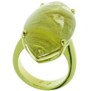 A Rutilated Quartz solitaire Dress Ring. 18 carat Yellow Gold. - Click Image to Close